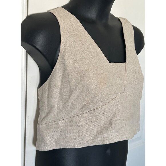 Banana Republic Linen Blend Beige Crop Tank Top With Side Zipper Size 18 - Picture 2 of 5